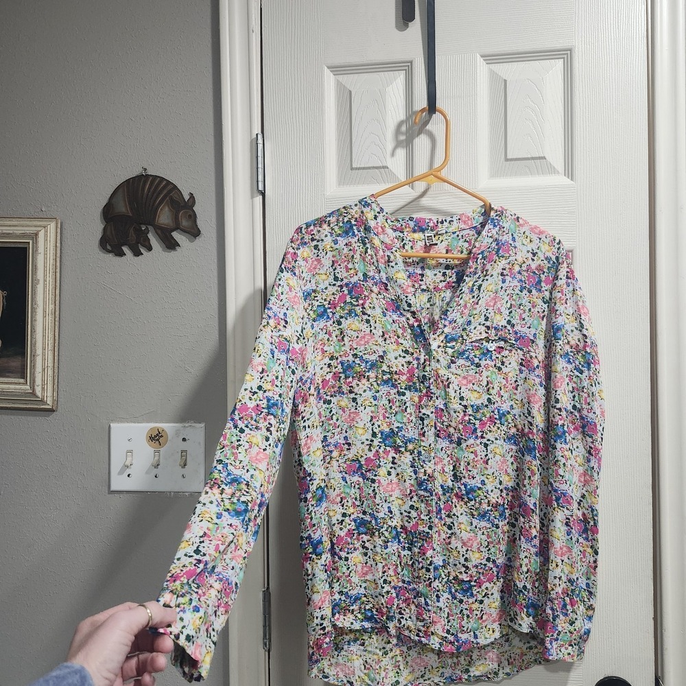 Kut From The Kloth Blouse S Colorful Abstract Floral Rayon Button Front Top - Picture 4 of 16